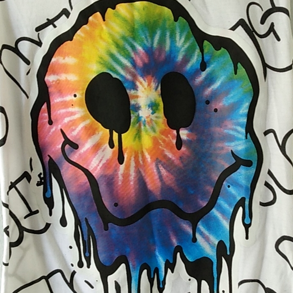 Men's Hustle Gang Sleeveless Trippy Tie-Dye Smiley Face T-Shirt - Picture 2 of 5